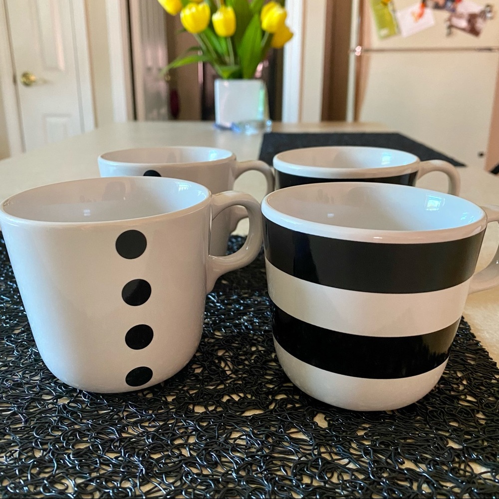 IKEA Black and White Mugs Tikar 4x Ceramic Coffee